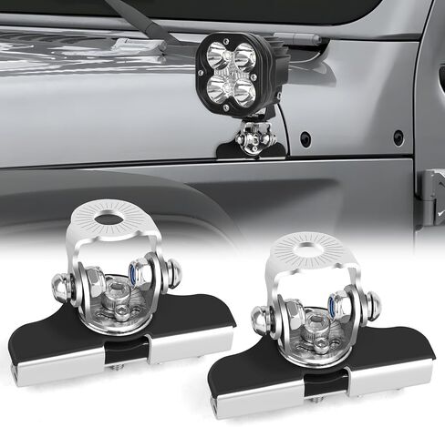 LED Light Bar Mounting Bracket, Universal Led Hood Light Mounts 304 Stainless Steel Hood Clamp Lights Mounts Compatible with Off Road Jeep Truck SUV - Installing Without Drilling(Black) in Saudi Arabia