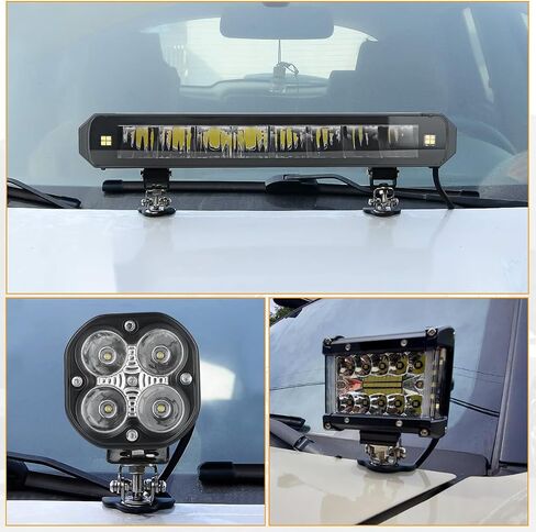 LED Light Bar Mounting Bracket, Universal Led Hood Light Mounts 304 Stainless Steel Hood Clamp Lights Mounts Compatible with Off Road Jeep Truck SUV - Installing Without Drilling(Black) in Saudi Arabia