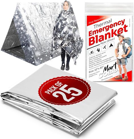 Emergency Blanket Mylar Thermal Space Survival Gear & Supplies 4-Pack Foil | Cold Weather Power Outage Camping Car Winter Storm Heat Reflective Hiking Backpacking Essentials First Aid Marathon Prepper in Kuwait