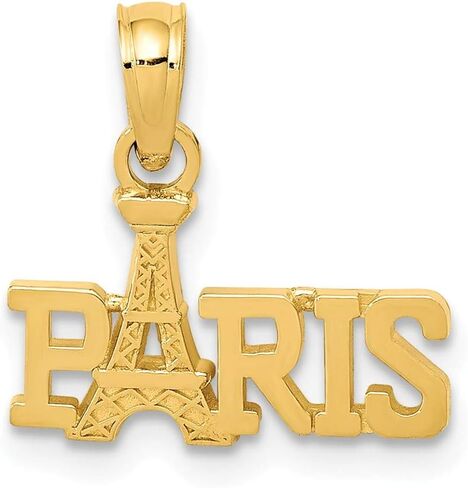 Solid 14k Yellow Gold Paris with France Paris Eiffel Tower Souvenir Pendant Charm - 15mm x 13mm in Saudi Arabia