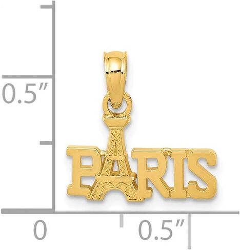 Solid 14k Yellow Gold Paris with France Paris Eiffel Tower Souvenir Pendant Charm - 15mm x 13mm in Saudi Arabia