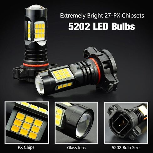 JDM ASTAR رقائق PX شديدة السطوع 5202 5201 مصابيح ضباب LED، أصفر ذهبي in Kuwait