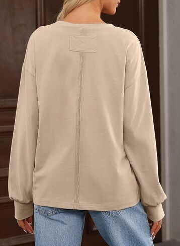 EVALESS Womens Casual Fall Tops 2024 Crewneck Long Sleeve Shirts Dropped Shoulder Loose Fit Basic T Shirts Cotton Tee Clothes in Saudi Arabia