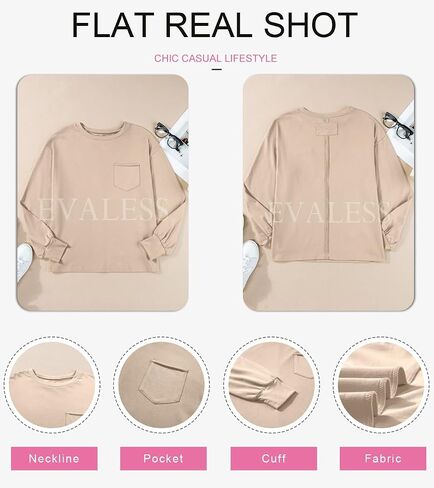 EVALESS Womens Casual Fall Tops 2024 Crewneck Long Sleeve Shirts Dropped Shoulder Loose Fit Basic T Shirts Cotton Tee Clothes in Saudi Arabia