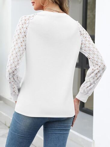 Women's Lace Long Sleeve Shirts Henley Tops Casual Fall Blouses T Shirts in Saudi Arabia