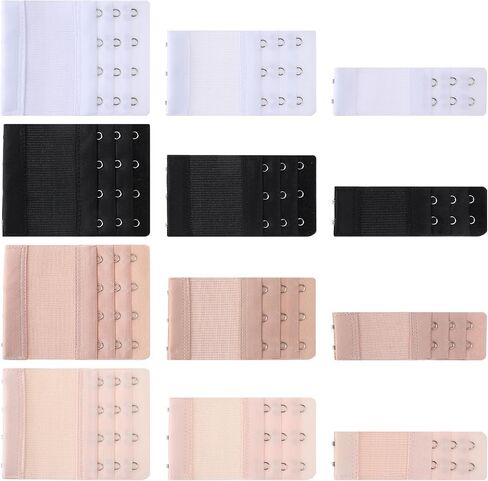 12 Pcs Bra Extender, Women's Bra Extenders Bra Back Clips Strap Adjustable Soft Stretchy Elastic 2 Hook /3 Hooks /4 Hooks Bra Band Hook Strap Extensions for Women Girls in Saudi Arabia
