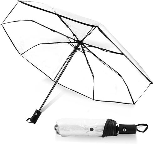 Clear Umbrella, Transparent Folding Automatic Open Close Travel Umbrellas for Rain,Wind and Snow, Lightweight Portable Windproof Umbrella for Adult Unisex (1 Pack) in Saudi Arabia