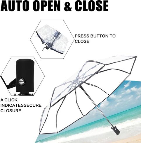 Clear Umbrella, Transparent Folding Automatic Open Close Travel Umbrellas for Rain,Wind and Snow, Lightweight Portable Windproof Umbrella for Adult Unisex (1 Pack) in Saudi Arabia