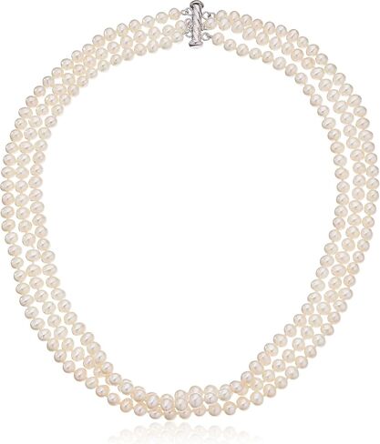 فضة استرليني 3 صفوف من لؤلؤ المياه العذبة المستزرعة، 17.5 بوصة in Kuwait