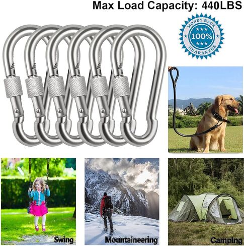 Locking Carabiner Clips, Stainless Steel Spring Snap Hook Locking Carabiner Heavy Duty - 304 Premium Stainless Steel Thumb Screw Carabiner Clip in Saudi Arabia