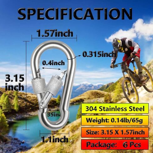 Locking Carabiner Clips, Stainless Steel Spring Snap Hook Locking Carabiner Heavy Duty - 304 Premium Stainless Steel Thumb Screw Carabiner Clip in Saudi Arabia