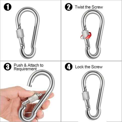 Locking Carabiner Clips, Stainless Steel Spring Snap Hook Locking Carabiner Heavy Duty - 304 Premium Stainless Steel Thumb Screw Carabiner Clip in Saudi Arabia