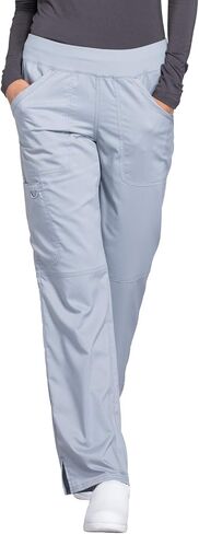Cherokee Women Scrubs Set Workwear Revolution WW610 Mock Wrap Top & WW110 Mid Rise Straight Leg Pull-on Pant, Grey- L Top/L Pant in Saudi Arabia
