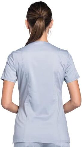 Cherokee Women Scrubs Set Workwear Revolution WW610 Mock Wrap Top & WW110 Mid Rise Straight Leg Pull-on Pant, Grey- L Top/L Pant in Saudi Arabia