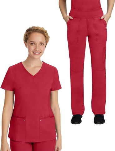 Healing Hands Scrub Set For Women with 7 Pockets, V-Neck Scrub Top 2245 and Knit Waistband Scrub Pant 9133, Red- L Top/L Pant in Saudi Arabia