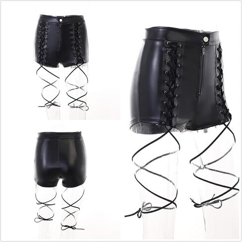 شورت نسائي مثير عالي الخصر من الجلد الصناعي برباط مع رباط ملفوف على الساق in Kuwait