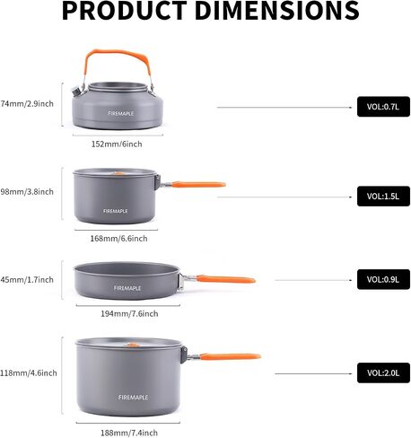 Fire-Maple Feast Outdoor Camping Cookware, Pot and Pan Set Stackable Kit | Hard-anodized Aluminum, Stackable Storage, PFOA-free, Pot+Frypan+Kettle, Ideal for Group in Kuwait