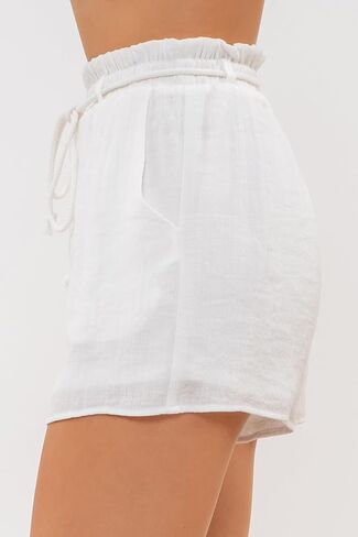 August Sky Women's Casual Shorts – Elastic High Waist Ruffle Detail Lightweight Pants with Drawstring Belt in Saudi Arabia
