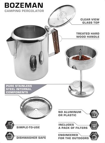 COLETTI Bozeman Percolator Coffee Pot — NO Aluminum or Plastic [9 cup] in Kuwait