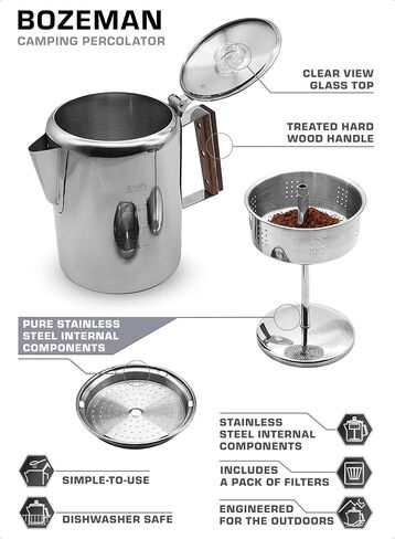 COLETTI Bozeman Percolator Coffee Pot — NO Aluminum or Plastic [9 cup] in Kuwait
