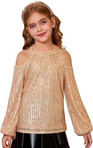 GRACE KARIN Girls Sequin Tops Long Sleeve Sparkle Glitter Shirt Blouse Size 5-12 in Saudi Arabia