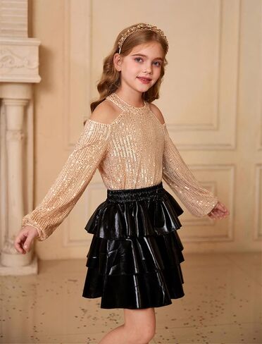 GRACE KARIN Girls Sequin Tops Long Sleeve Sparkle Glitter Shirt Blouse Size 5-12 in Saudi Arabia