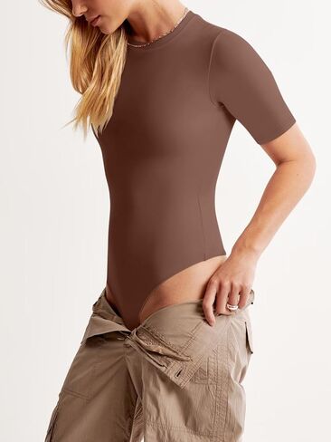 REORIA Womens Fashion Crew Neck Short Sleeve Double Lined T-Shirts Basic Going Out Bodysuit Tops in Saudi Arabia