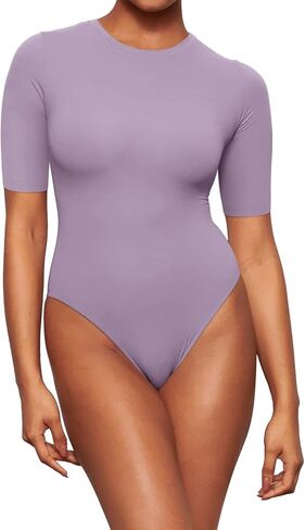 REORIA Womens Fashion Crew Neck Short Sleeve Double Lined T-Shirts Basic Going Out Bodysuit Tops in Saudi Arabia