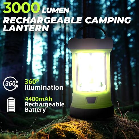 Favourlite Rechargeable Camping Lantern, 3000LM 360° LED Light for Power Outages, 4400mAh with USB-C Emergency Phone Charging, 5 Modes, Water-Resistant Tent Light with Hanging Hooks in Kuwait