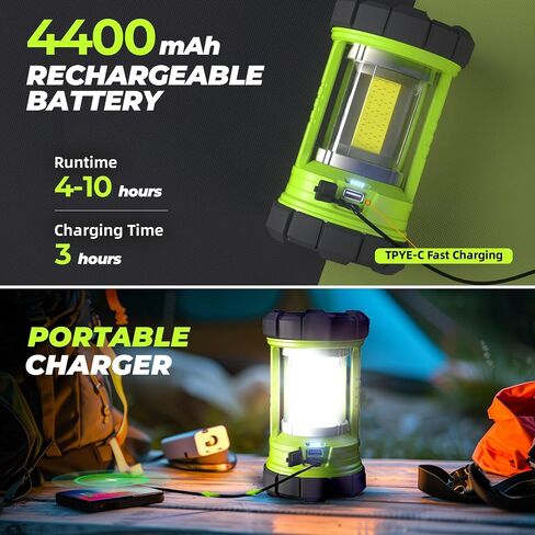Favourlite Rechargeable Camping Lantern, 3000LM 360° LED Light for Power Outages, 4400mAh with USB-C Emergency Phone Charging, 5 Modes, Water-Resistant Tent Light with Hanging Hooks in Kuwait