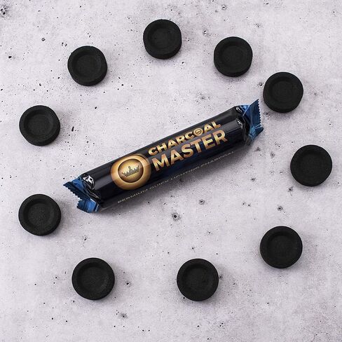 فحم سريع الإضاءة جديد من Charcoal Master - أقراص فحم فورية - أقراص فحم البخور - أقراص فحم - مجموعة من 100 قرص فحم في كل صندوق - قوالب فحم سريعة الإضاءة (كبسولة 33 مم) in Kuwait