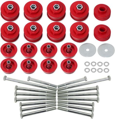 KF04060BK مجموعة جلبة تثبيت الجسم متوافقة مع 2008-2016 Ford F250 F350 Super Duty 2WD 4WD من مادة البولي يوريثين الحمراء وحوامل الكابينة والأكمام الفولاذية والأجهزة in Kuwait