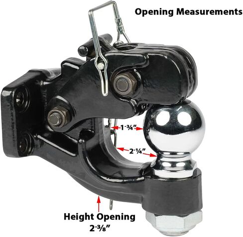 Mytee Products Pintle Hitch مع كرة مقطورة 2-5/16 بوصة، وصلة وصل مركبة 8 طن مع مجموعة التثبيت | مجموعة كرات خطافية قابلة للتعديل من بولت أون - مطلية بالمسحوق، شديدة التحمل in Kuwait