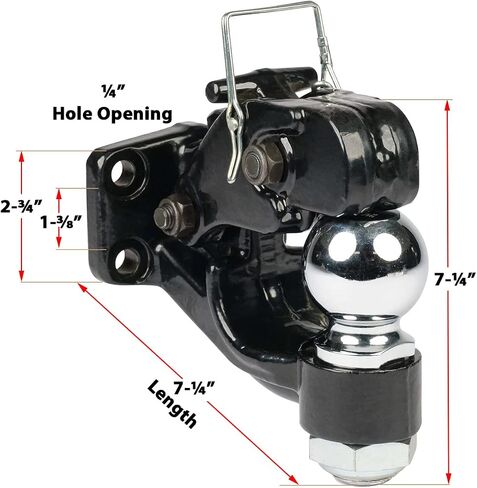 Mytee Products Pintle Hitch مع كرة مقطورة 2-5/16 بوصة، وصلة وصل مركبة 8 طن مع مجموعة التثبيت | مجموعة كرات خطافية قابلة للتعديل من بولت أون - مطلية بالمسحوق، شديدة التحمل in Kuwait
