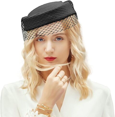 British Vintage Elegant Pillbox Hat with Veil Bowknot Ladies Bridal Wedding Women Fascinator Hat Mesh Fedoras in Saudi Arabia