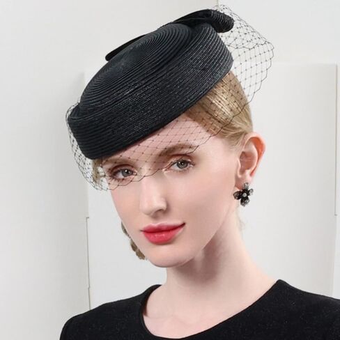 British Vintage Elegant Pillbox Hat with Veil Bowknot Ladies Bridal Wedding Women Fascinator Hat Mesh Fedoras in Saudi Arabia