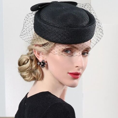 British Vintage Elegant Pillbox Hat with Veil Bowknot Ladies Bridal Wedding Women Fascinator Hat Mesh Fedoras in Saudi Arabia