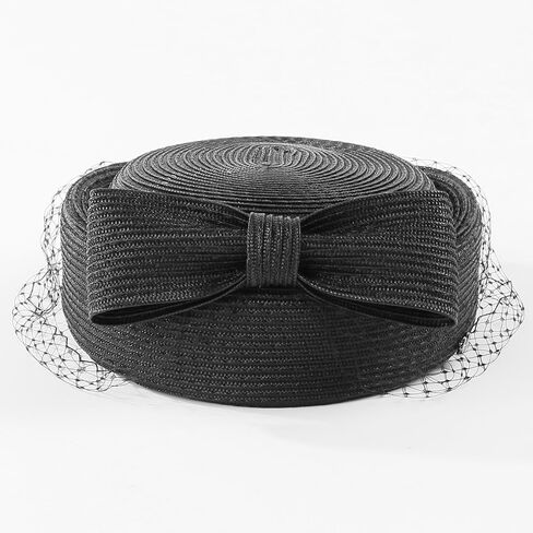 British Vintage Elegant Pillbox Hat with Veil Bowknot Ladies Bridal Wedding Women Fascinator Hat Mesh Fedoras in Saudi Arabia