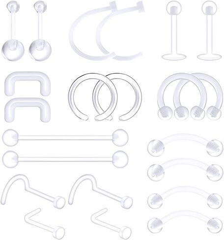 22 قطعة واضح UV مرنة الاكريليك Labret الشفاه الدائري الزنمة التجنيب واضح اللولب الغضروف القرط مسمار ثقب المجوهرات التجنيب مجموعة in Kuwait