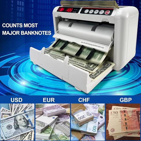 【ترقية】آلة عداد نقود محمولة، 800 فاتورة/الدقيقة، عداد فواتير Nextlifei مع كشف التزييف بالأشعة فوق البنفسجية/MG، آلة عد الفواتير للولايات المتحدة الأمريكية/اليورو، عملات متعددة، التذاكر، الاستخدام التجاري والمنزلي in Kuwait