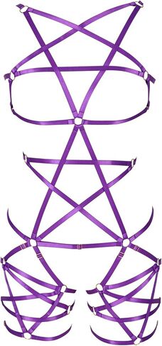 Female Body Harness Garter Punk Gothic Pentagram Caged Bra Plus Size Garter Set in Kuwait