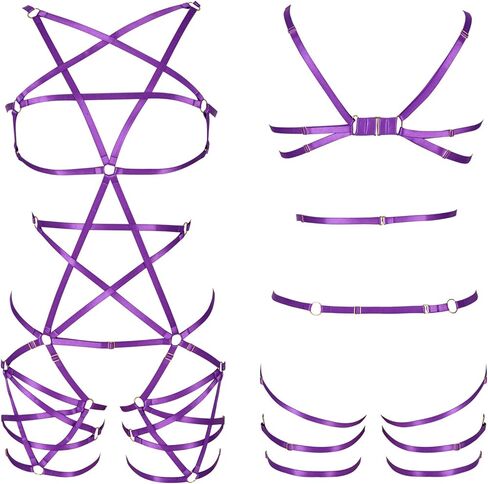 Female Body Harness Garter Punk Gothic Pentagram Caged Bra Plus Size Garter Set in Kuwait