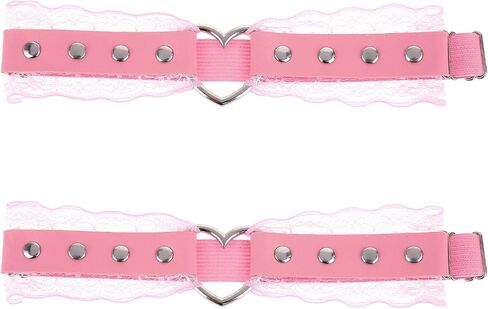 Women's Adjustable Thigh Garter Belt, 2 Pieces Lace Heart Garter Belt Gothic Leg Harness Leather Thigh Strap Belt Anti-Slip Thigh Ring Garter Elastic Thigh Garters Accessories for Women Girls, Pink in Saudi Arabia