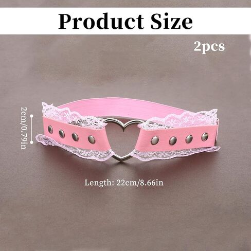 Women's Adjustable Thigh Garter Belt, 2 Pieces Lace Heart Garter Belt Gothic Leg Harness Leather Thigh Strap Belt Anti-Slip Thigh Ring Garter Elastic Thigh Garters Accessories for Women Girls, Pink in Saudi Arabia