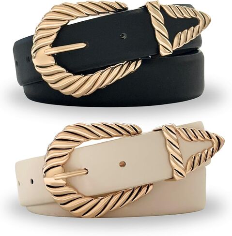 Citrusy Boutique Western Belt 2-Pack | Country Western Fashion Cowgirl Belts for Women | Cute Chunky Gold Western Belt Buckle in Saudi Arabia