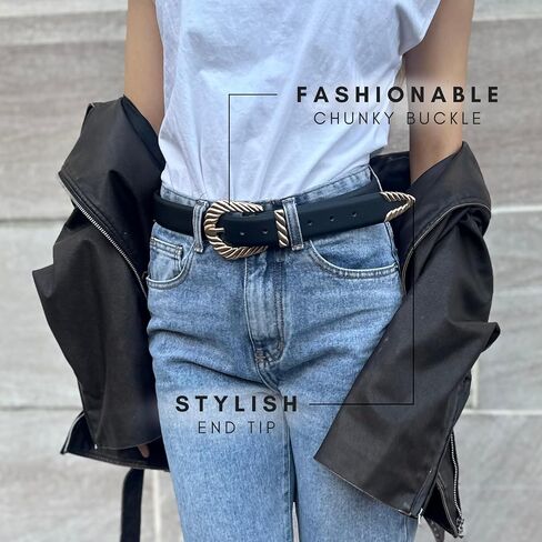 Citrusy Boutique Western Belt 2-Pack | Country Western Fashion Cowgirl Belts for Women | Cute Chunky Gold Western Belt Buckle in Saudi Arabia
