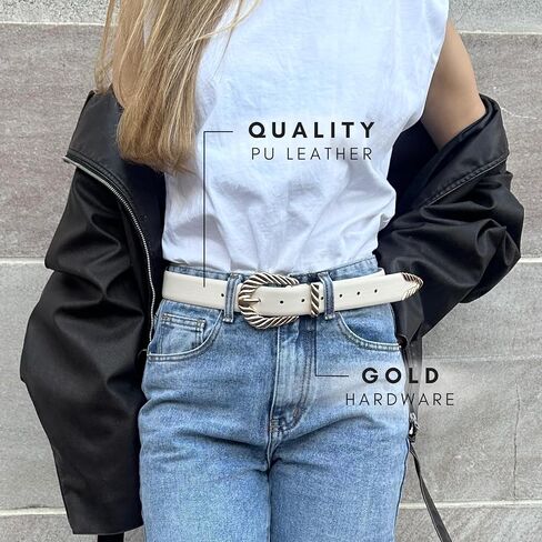 Citrusy Boutique Western Belt 2-Pack | Country Western Fashion Cowgirl Belts for Women | Cute Chunky Gold Western Belt Buckle in Saudi Arabia