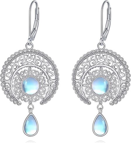 أقراط من حجر القمر والنجمة من الفضة الإسترلينية على شكل هلال وقمر متدلية هدايا مجوهرات للنساء والفتيات المراهقات in Kuwait