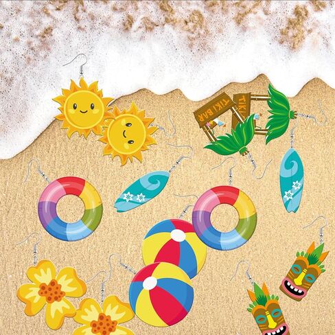 15 Pairs Summer Earrings for Women Hawaiian Tropical Acrylic Dangle Earrings Hawaii Flower Pineapple Leaf Swimming Earring with Nickel Free Hooks for Girl Women Ladies Gift in Saudi Arabia