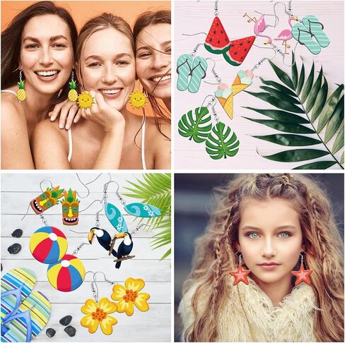 15 Pairs Summer Earrings for Women Hawaiian Tropical Acrylic Dangle Earrings Hawaii Flower Pineapple Leaf Swimming Earring with Nickel Free Hooks for Girl Women Ladies Gift in Saudi Arabia